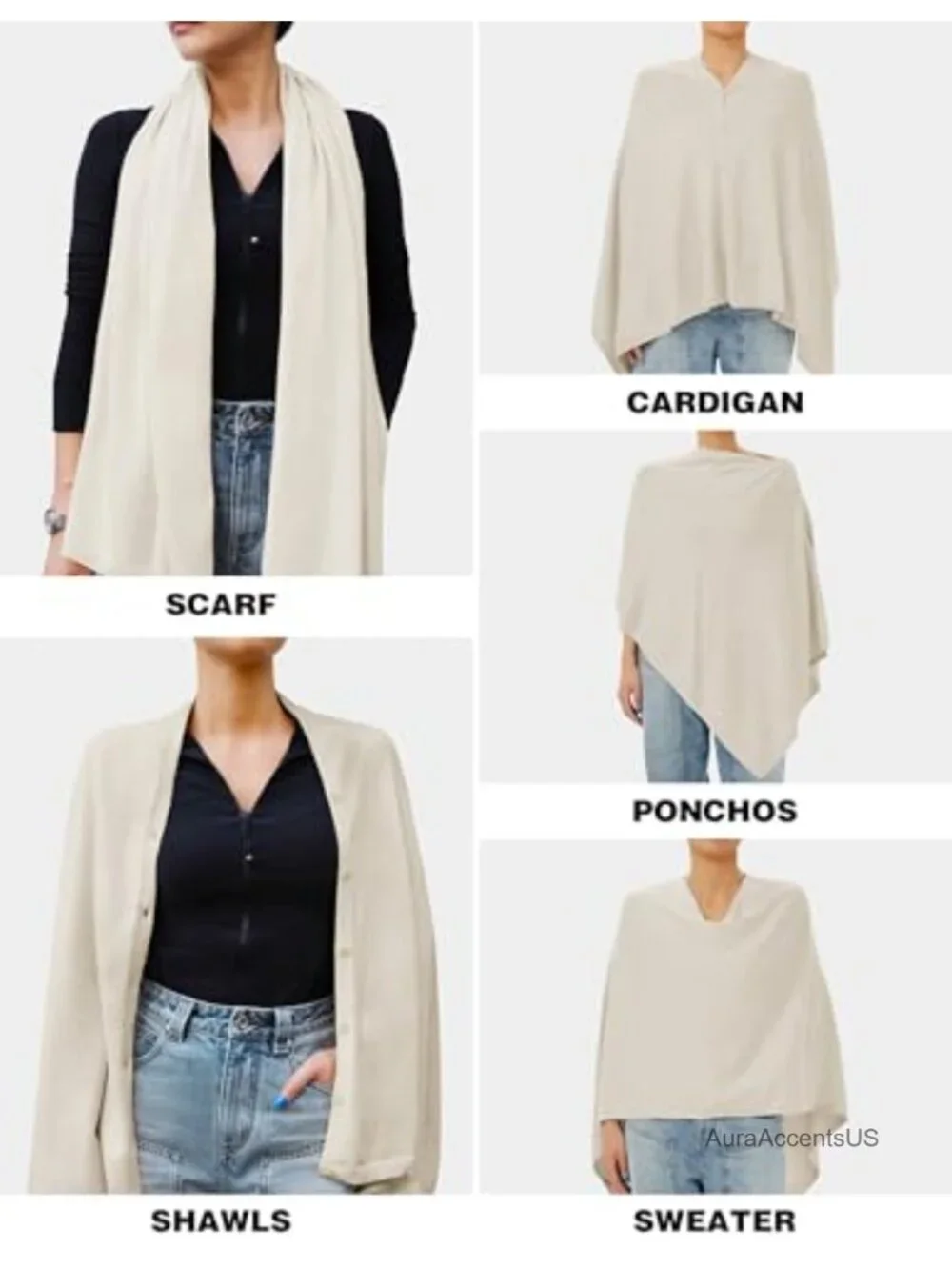 6-Way Versatile Knit Shawl Poncho Sweater Button Scarf Wrap